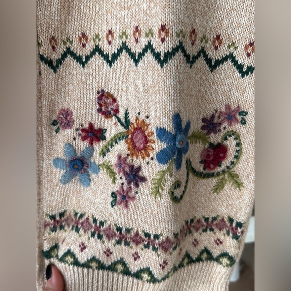Vintage 90s Alfred Dunner Saratoga Springs Floral Embroidered Zip Sweater ramie - Picture 5 of 12